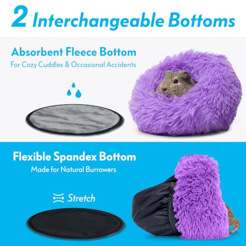 Paw Inspired Furr-O Burrowing Pet Bed Enrichment, Removable Base, Purple | Cozy Carrier Toy, Zip-On Spandex and Fleece Bottoms, Hideout Cage Accessories for Guinea Pigs, Hamsters, Small Pets, Animals - color: Purple