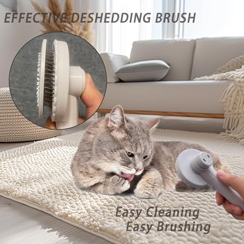 Cat Grooming Brush Kit 6 Tools - Deshedding & Dematting for Long/Short Hair, Self-Cleaning Slicker Brush with 6-in-1 Flea Comb for Cats & Kittens (White) - color: White