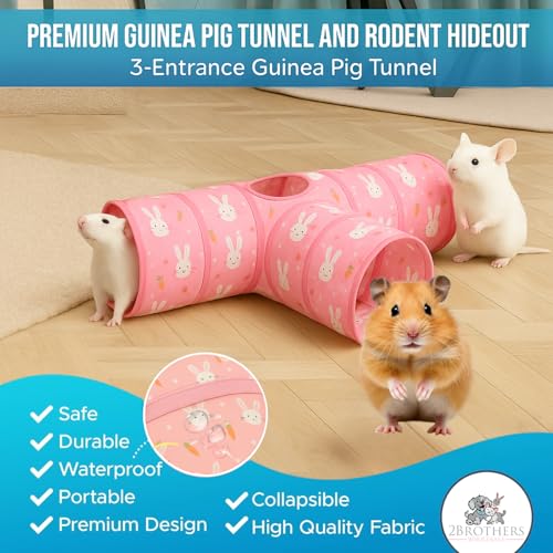 Tunnels with 3-Way Entrance - Cozy, Washable Guinea Pig Hideout - Interactive Cage Toys (Pink Bunnies) - color: Pink Bunnies
