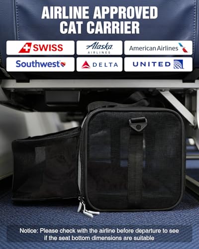 PETUX Expandable Airline-Approved Pet Carrier for Small Cats up to 10 lb | Top-Side Expandable, TSA‑Friendly, Underseat, Soft Travel Bag with Breathable Mesh and Safety Buckle, 17 x 11 x 9.5 in, Grey