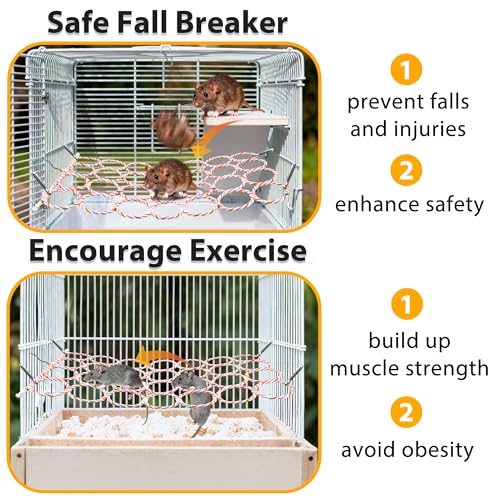 2Pcs Rat Climbing Rope Net Toy for Cage, Hanging Swing (Random Color) | Multifunctional Small Pet Activity Toy Works As Hemp Perch, Rope Ladder, Bridge and Hammock for Rats, Birds to Climb and Rest