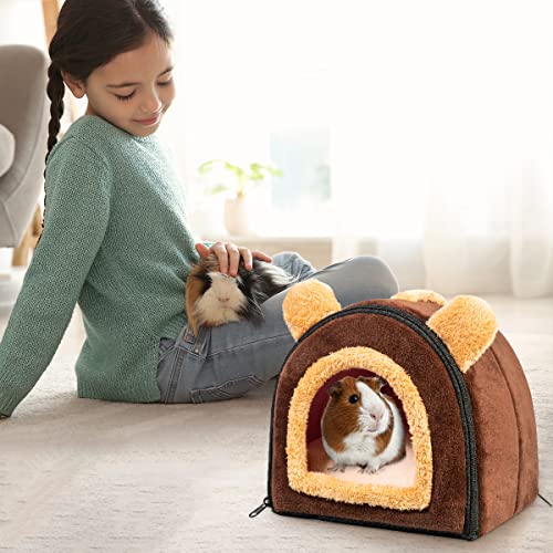 Pet Soft Guinea Pig & Rabbit Cozy Hideout House - Small Animal Bed for Guinea Pigs, Rabbits, Hamsters, Rats & Chinchillas Cave Bed (Coffee)