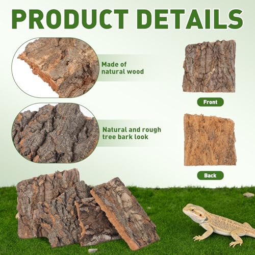 Kisangel 4pcs Reptile Tree Bark, Wood Cork Bark Climbing Platforms and Hide Terrarium Landscape Decor for Turtle, Lizard, Snake Habitat