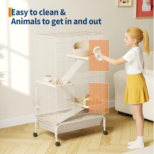 Garvee Ferret Cage, 47" h Large Nation Cage with 3 Removable Ramps, Food Bowl, Water Bottle, Metal Small Animal Cages on Wheels for Chinchillas, Guinea Pigs, Rabbit, Sugar Glider