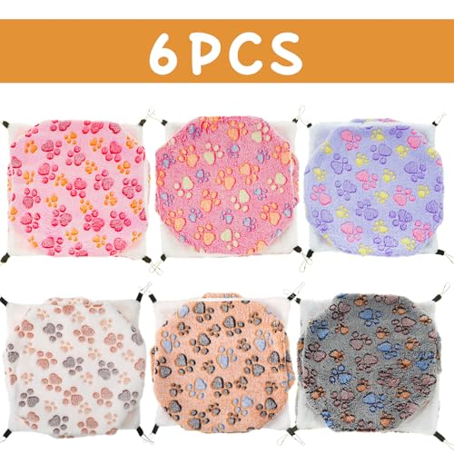 Sadnyy 6 Pieces Guinea Pig Rat Hammock Three Layer Ferret Bed Small Animal Hanging Pet Cage Hammock for Chinchilla Rat Sugar Glider Squirrel Reptiles (Classic Pattern)