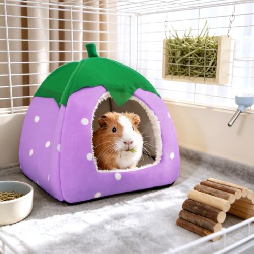 Guinea Pig Hideout Bed, Dwarf Rabbit House Cave | Cozy Hide-Out for Little Bunny Hedgehog Ferret Chinchilla & Other Small Animals, Cage Accessories - color: Purple
