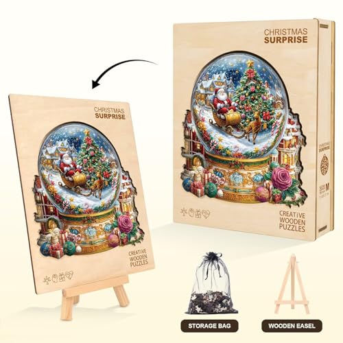 Christmas Crystal Ball Puzzles Adults Gifts Wooden 190 Pieces 11.4 * 11in - color: Christmas Crystal Ball, size: Medium