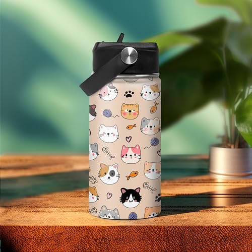 SANDJEST Kids Water Bottle Cat Water Bottles 12oz with Straw Insulated Stainless Steel Travel School Tumbler Double Wall Vacuum Cup for Girls Kid Boys - color: Cat 2