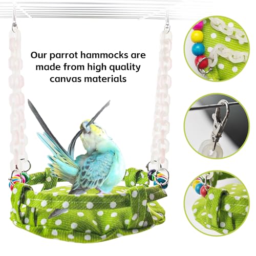 Hanging Parakeet Hammock,Medium Bird Beds for Cages Circle Bird Cage Hammock Swing,Green Cockatiel Sleeping Bed Nest Toy for Parrot Cockatoo Lovebird Conure