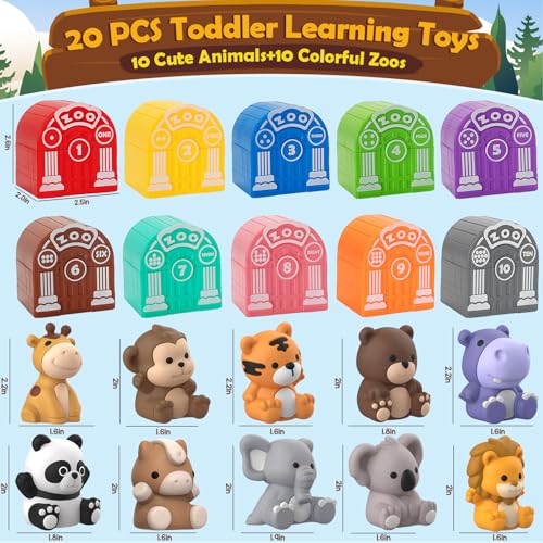 Learning Toys for Toddlers 1 2 3 Year Old Toddlers, 20Pcs Safari Animal Toys, Finger Puppets, Montessori Counting, Matching & Sorting, Christmas Birthday Gifts for Baby Boys Girls Age 12-18 Months - style: ZOO