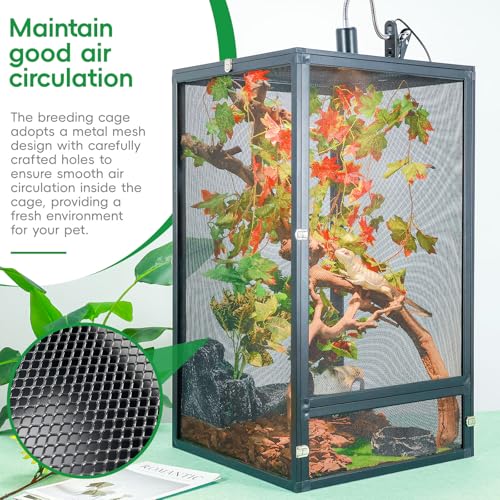 45 Gal Foldable Reptile Terrarium for Gecko & Dragon | 360° clear view with detachable & foldable design for portability. High airflow mesh. Fits crested geckos, chameleons - size: 32x18x18 Inch