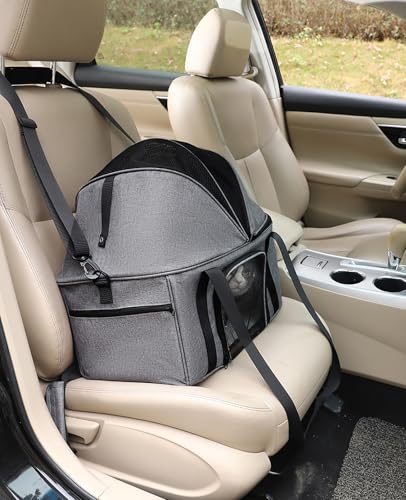Top-Expandable Cat Carrier with Semi-Open Canopy, Up to 15 lbs | Soft Sided Cat Bag Carrier for Medium Large Pet, Upgraded Small Dog Car Seat, Puppy Travel Bag for Trip Features Safety Leash - size: Medium