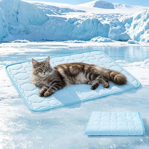 Mora Pets Dog Cooling Mat Pet Cooling Pad for Dogs & Cats Q-Max>0.5, Breathable Washable Self Cool Dog Mat for Indoor Floors, Crate, Sofa & Outdoor Use, Non Gel Summer Ice Silk Cold Pad Small 28x22 - color: Light Blue, size: 28-Inch (Small)