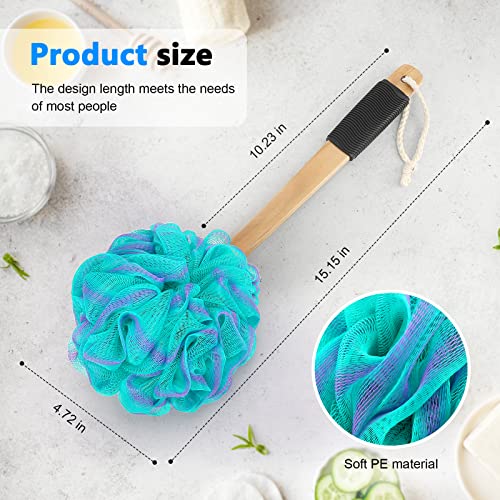 FORENEE Green and Purple Loofah on a Stick, PE Mesh Back Scrubber | Soft PE mesh for rich lather and gentle cleansing; water-resistant coated wood handle, non-slip rubber grip and hanging loop - style: Green
