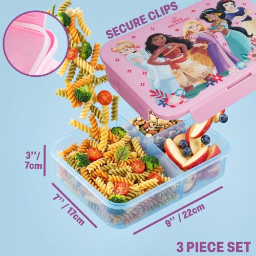Get Trend Disney Princess Girls Lunch Bag, Bento Box & Water Bottle Set | Insulated Lunch Bag, 3 Compartment Lightweight Snack Box, 22 fl oz BPA-Free Water Bottle with Straw, School, Gifts for Girls - color: Pink/Multi Princess