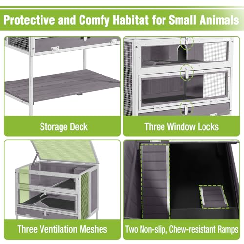 GUTINNEEN Guinea Pig Cage for Small Animals, Hamster Cage with Metal Iron Frame & Chew-Proof Aluminum Edges, 2-Story Small Animal Cage with Leak-Proof Tray, Hideout, and Storage Shelf, White