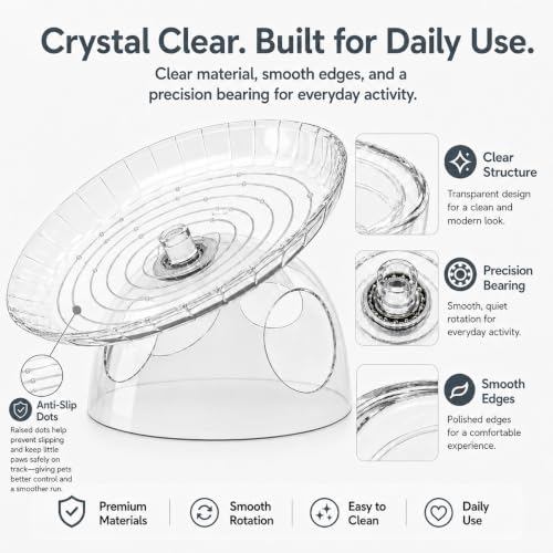 Silent Hamster Wheel with Hamster Hideout, Quiet Flying Saucer Exercise Wheel for Dwarf Hamsters, Stable Running Wheel, Small Animal Cage Accessory, Easy to Clean (Lucency) | 2-in-1 flying saucer wheel with hideout, quiet spin, wide track, clear body, sta