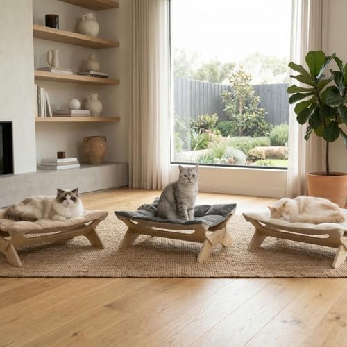 JSPYFITS Elevated Cat Bed Hammock, Raised Cat Bed with Dual-Sided Plush & Linen Cushion, Machine Washable & Breathable Cover Tool Free Easy Assembly, up to 66Lbs (Beige) - color: Chic Beige