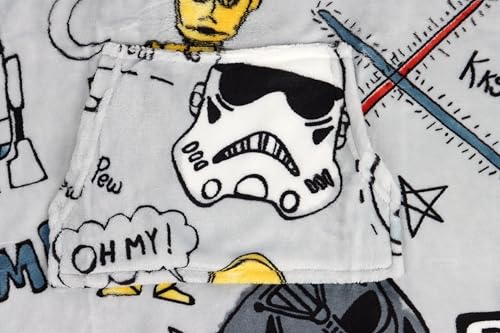 Jay Franco Wearable Throw Blanket – Kids Oversized Plush Hooded Blanket with Pocket, Ultra Soft Cozy Fleece Throw for Lounging, Travel, Gray - Star Wars, 24x32 - Kid - color: Gray - Star Wars, size: Kid