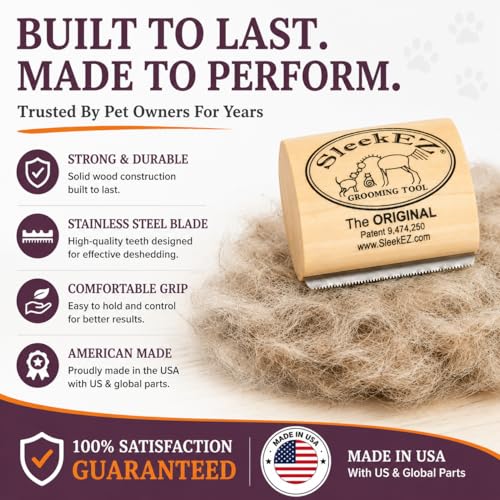 SleekEZ Cat Brush for Shedding - Deshedding Brush for Cats - Patented Grooming Tool for Removing Loose Fur, Undercoat & Hair - Made in USA - Works on Short, Medium & Long Coats - style: Cat Brush
