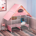 DuvinDD 2-Story Small Rabbit Cage Indoor Bunny Hutch with 2 Deep Pull-Out Trays and Urine Guard, Guinea Pig Cage Metal Wire Netting Villa, Small Animals House for Ferret, Chinchilla, Hedgehog - color: Pink