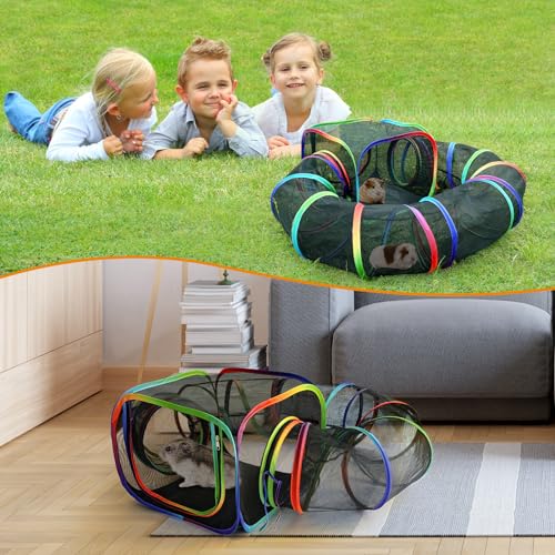 Guinea Pig Playpen with Tunnel, Rainbow Playpen with 98.4" Extended Tube & Open Side, Rabbit Playpen for Bunny, Hamster, Ferret, Chinchilla, Chickens & Small Animals to Play Indoor or Outdoor