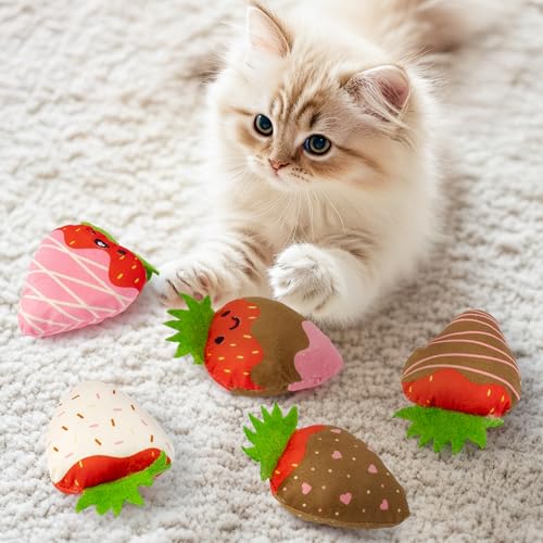 MALLMALL6 Catnip Toys for Cat - 5Pcs Strawberry Chocolate Crinkle Paper Sound Catmint Toy for Indoor Kitten, Teething Chew Kick Interactive Kitty Supplies, Pet Present for Kitten Lover - style: Strawberry Chocolate（with Crinkle Paper）