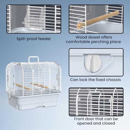 Travel Bird Carrier Cage,Transparent Parakeet Cage,Small Portable Bird Cage with Feeder Cups & Standing for Canaries Budgies Lovebirds Conures Cockatiels(Blue)