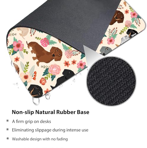 Dachshund Floral Seamless Design Mouse Pad, Sausage Dog Wiener Desk Mat | Pink Rose Flowers, Boho Puppies Animal Art, 9.5"x 7.9", Cute Smooth & Anti-Slip Mousepad - color: Sausage Dog