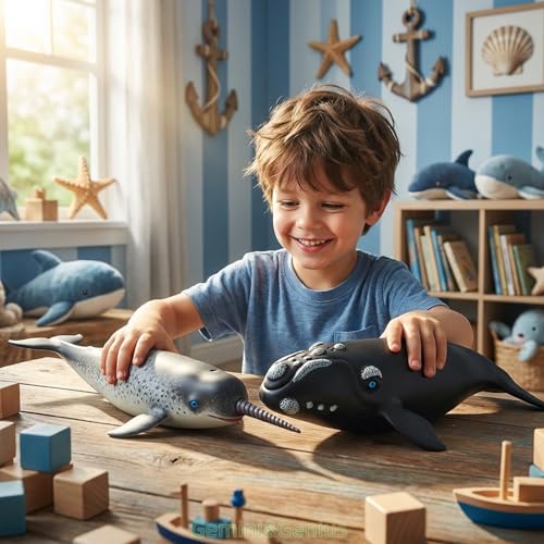 Gemini&Genius Right Whale Action Figure, Shark Animal Ocean Blackfish, Soft Rubber Ocean Whale Shark, Great for Kids Bath Swimming Beach and Cake Toppers Toys - color: Right Whale