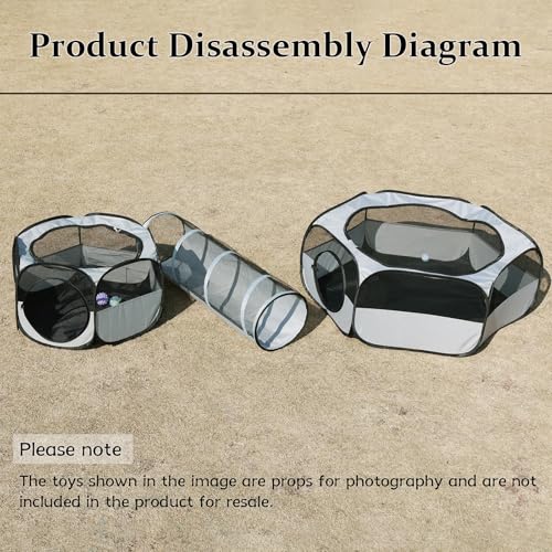 Outdoor Cat Enclosure，Cat Tunnels for Indoor and Outdoor Playpen Portable Cats with Cube Tent Toys Combo for Kitten, Puppy, Rabbit and Small Animals(One Small and One Large Hexagonal Cube +Tunnel