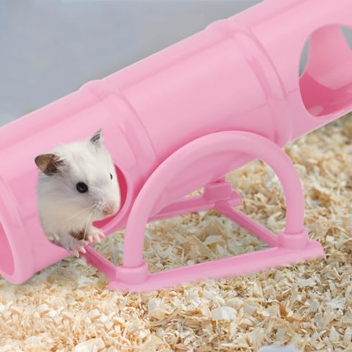 Hypeety Hamster Plastic Seesaw Tunnel Toy Mouse Hollow Tunnel Tube Toy | 2-in-1 tunnel and seesaw, funny exercise gym playground for dwarf hamsters/gerbils/mice/small pets, promotes exercise, pink - color: Pink