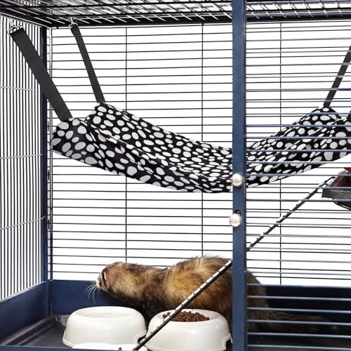 Jetec 2 Pack Cat Hammock for Cage, Catio Accessories Reversible Soft Cats Bed with Adjustable Straps and Hooks Double-Sided Linen and Fleece Hanging Hammock for Cats, Kitten(Leopard and Dot,M) - size: M