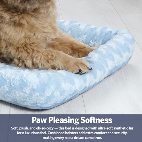 MidWest Homes for Pets QuietTime Fashion XS Dog Bed - Blue Faux Fur Bolster, Ultra-Soft and Machine Washable, Fits 22-Inch Crates and Carriers, for Small Dogs and Cats - color: Blue, size: 22 Inch