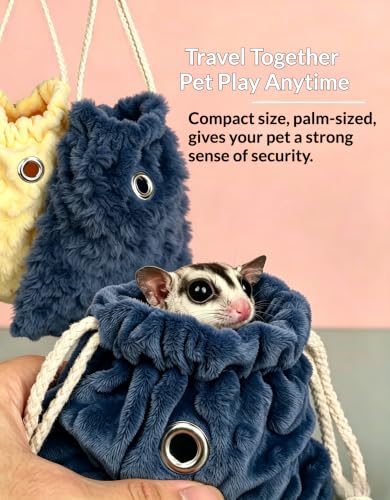 Sugar Glider Bonding Pouch Warm Travel Carrier Hamster Nest & Strap (Grey) | Extra-thick plush carrier for sugar glider & hamster. Features multi-hole ventilation, ideal for short travel with small pets - color: Grey