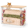 Fully Detachable Hamster Digging Box, Removable Acrylic Panels & Wooden Lid, Extra Deep Clear Panoramic Burrow, Dual-Side DIY Habitat, L Size for Syrian Hamsters, Gerbils, Degus - size: L(11.42''8.07''7.68)