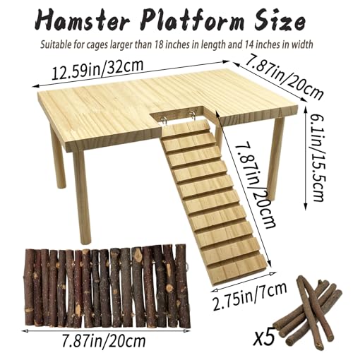 Large Hamster Platform with Ladder Wooden Syrian Hamsters Standing Platforms with Legs Set Wood Gerbils Climbing Bridge Toy Cage Accessories - size: Large