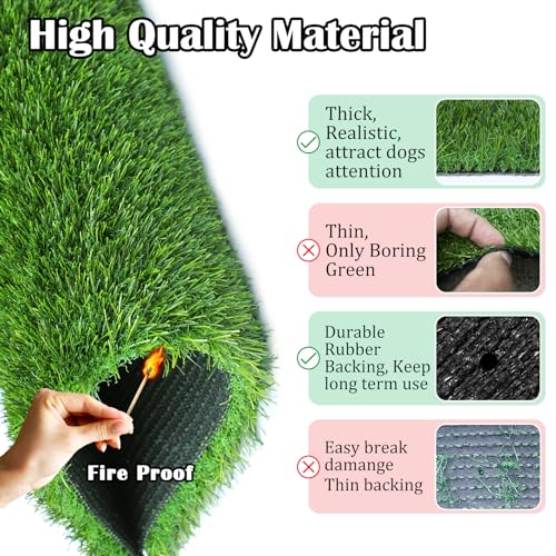 GLOBREEN Fake Grass Pad for Dogs Potty, 19" x 29" Pets Puppy Artificial Turf Pee Pads, Thick & High Drainage for Indoor Outdoor Use - size: 19x29 Inch