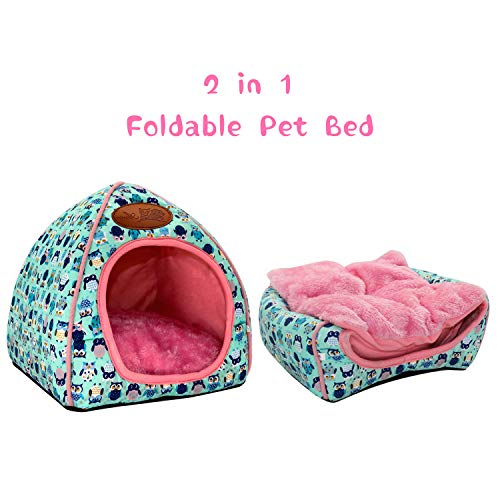 Guinea Pig Bed Hideout, Washable Hamster Cave for Small Animals | Removable Cushion for Cleaning, Warm Fleece Nest, Washable Bed, 10.23 x 10.23 x 11 in, Dwarf Rabbits Hedgehogs - color: Navy Blue