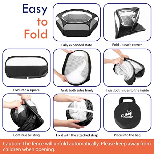 Pawaboo Small Animal Playpen with Zippered Cover, Black | Portable pop-up pet tent for supervised rabbits, guinea pigs, chicks and kittens; water-resistant bottom and 3 metal rods - color: H-Black