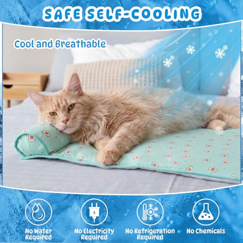 DoubleFill 4 Pack Cooling Pet Mats 15.7" x 23.6" Cooling Dog Beds with Supportive Pillow Self Ice Washable Cool Pads Summer Cat Sleeping Pad with Storage Bag for Summer Crate Floor (Small, Green) - size: Small, style: Green