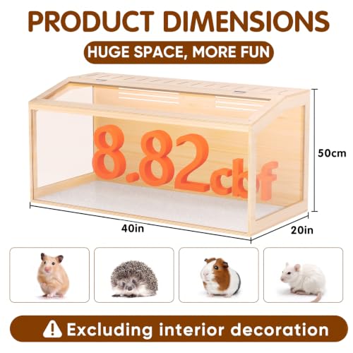 Wooden Hamster Cage, 40inch Large Hamster Enclosure with Openable Top & Stabilized Acrylic for Small Animals, Guinea Pig, Rabbit, Rat, 40" L x 20''W x 20''H Hamster Habitat with Multi-Vent - size: 40.0"L x 20.0"W x 20.0"H