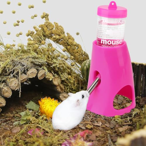 Hypeety Hamster Water Bottle with Hide Base No-Drip Water Dispenser, Pink | Leak-proof stainless steel nozzle, 2-in-1 with hideout , automatic feeder for hamsters/gerbils/mice, 2.71 fl oz/80ml, pink - color: Pink