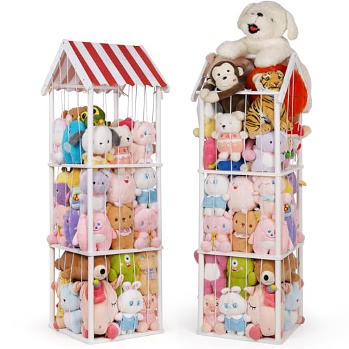 Wooden Stuffed Animal Storage Zoo 3-Tier, Anti-Tip Plush Toy Organizer | Large Capacity Stuffed Animal Organizer Holds 40+ Plushies, Anti-Tip Vertical Corner Toy Holder for Kids Nursery - color: White, size: Large