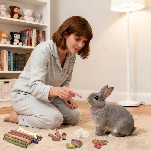 ERKOON 42PCS Rabbit Chew Toys, Natural Timothy Grass Cakes Guinea Pig Toys, Small Animal Teeth Grinding Treats for Bunny Hamster Chinchilla, Safe Dental Care Snacks - size: 42