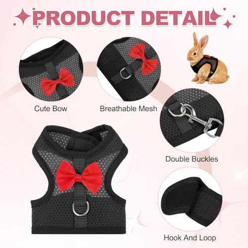 Rabbit Harness and Leash, Small Pet Cute Vest Harness Leash Soft Adjustable Buckle Breathable Mesh (S, Black) for Bunny Kitten Small Pig Puppies Camping Hiking Training - color: Black, size: S