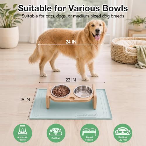 22x19 Pet Feeding Mat Waterproof Nonslip Cats and Dogs Water Bowl Mat | Silicone 0.59" Raised Edges Contain Food & Water Spills, Easy To Clean, Bpa-Free, Reinforced To Resist Collapse,Light Blue - color: Light Blue