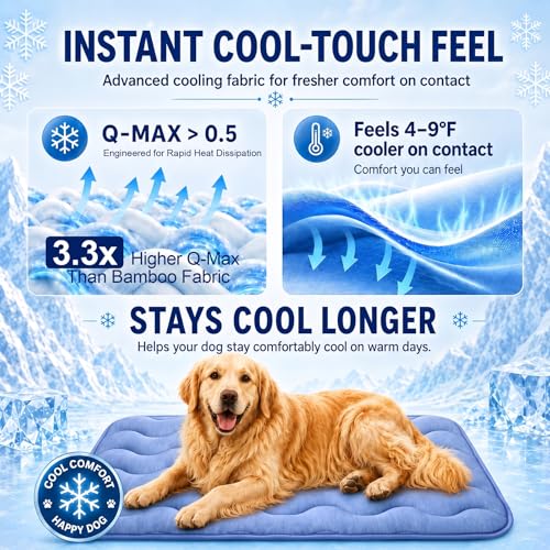 2 Pack Dog Cooling Mats 36" x 25", Q-Max 0.5+ Arc-Chill Fiber Self-Cooling Pet Pads, Thick Durable Cool Touch Crate Mats for Medium Dogs, Cats, Puppies, Non-Slip Washable, Gel-Free Pet-Friendly Design - size: 36" x 25" - 2 Pack/ Small & Medium Dogs