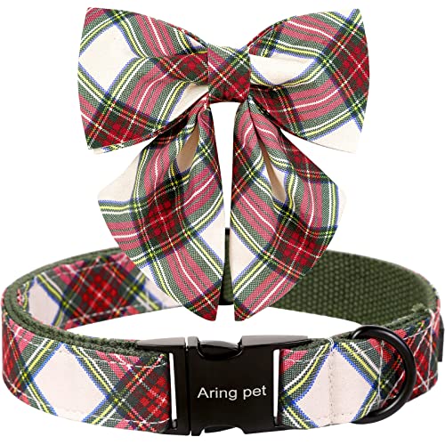 ARING PET Christmas Dog Collar, Cute Xmas Pet Collar with Sailor Bowtie Red and Green Plaid Bow Tie Collars with Metal Buckle for Puppy Small Medium Large Boy Girl Dogs-XS - color: Christmas-Sailor Plaid, size: X-Small (Pack of 1)