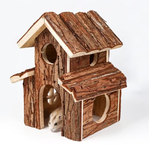 Small Animal Amusement Wooden Villa House Hideouts Playground with Ladder, Fit for Chinchilla, Guinea Pigs, Gerbil, Dwarf Mice, Hedgehog (4 Pcs)